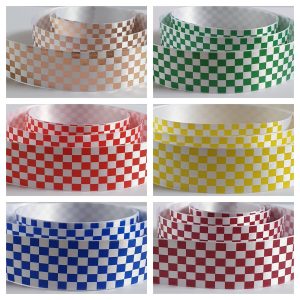 Coloured Chequered Flag Ribbon 25mm
